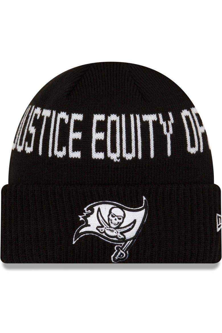 Men's New Era Black Tampa Bay Buccaneers Team Social Justice Cuffed Knit Hat, Alternate, color, Black