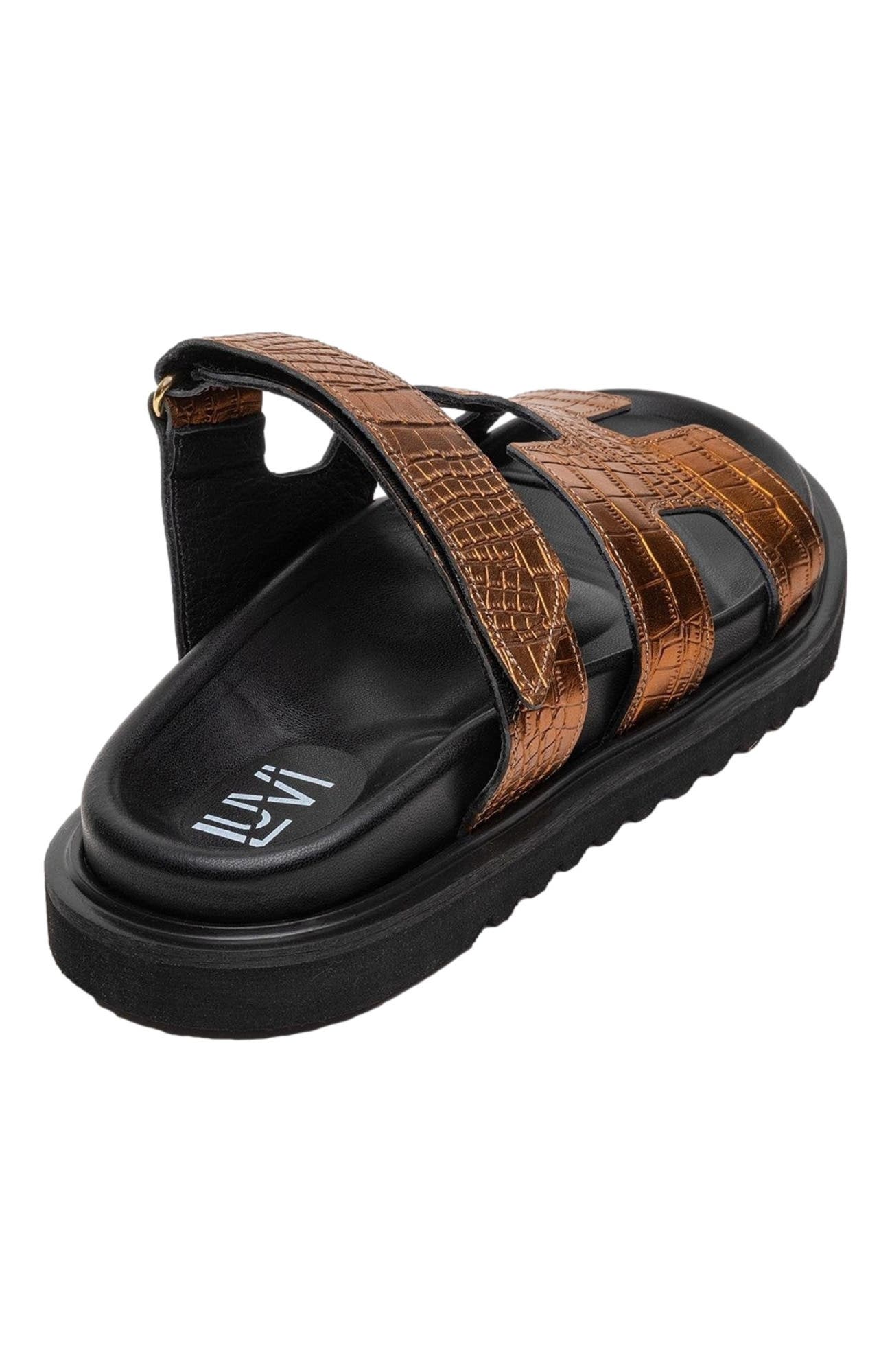 Loana Leather Slide Sandal, Alternate, color, Bronze Leather