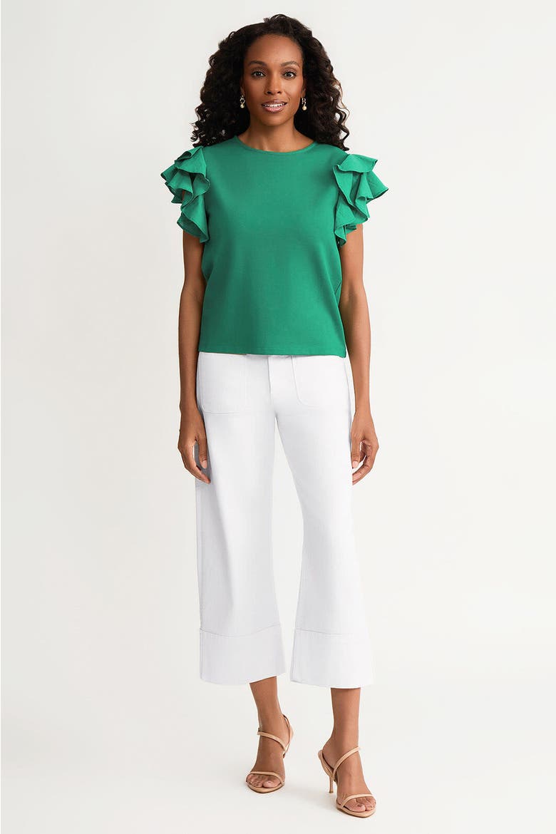 Family Savvy Flutter Sleeve Mixed-Media Top, Main, color, Kelly Green