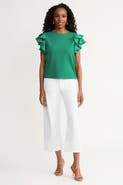 Ming Wang Family Savvy Flutter Sleeve Mixed-Media Top