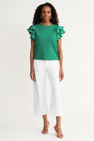 Ming Wang Family Savvy Flutter Sleeve Mixed-Media Top