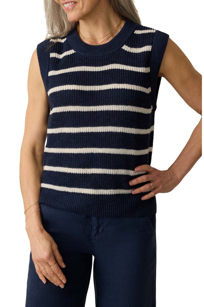 Miramar Linen & Organic Cotton Sweater Tank, Main, color, NORTH SEA STRIPE