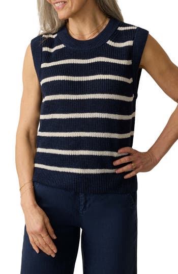 Faherty Miramar Striped Sleeveless Linen Sweater In Multi