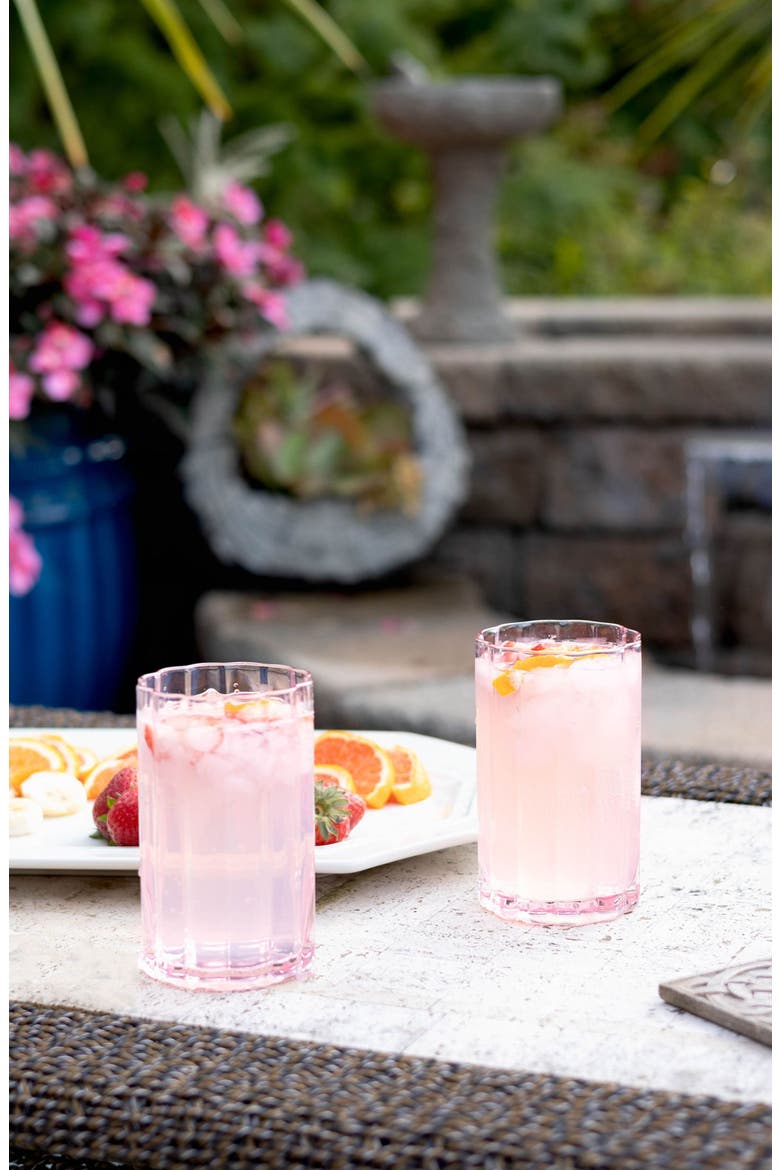 Scalloped Rim Fluted Tall Tumbler Glass, Set of 4, 16oz, Blush Pink, Alternate, color, pink