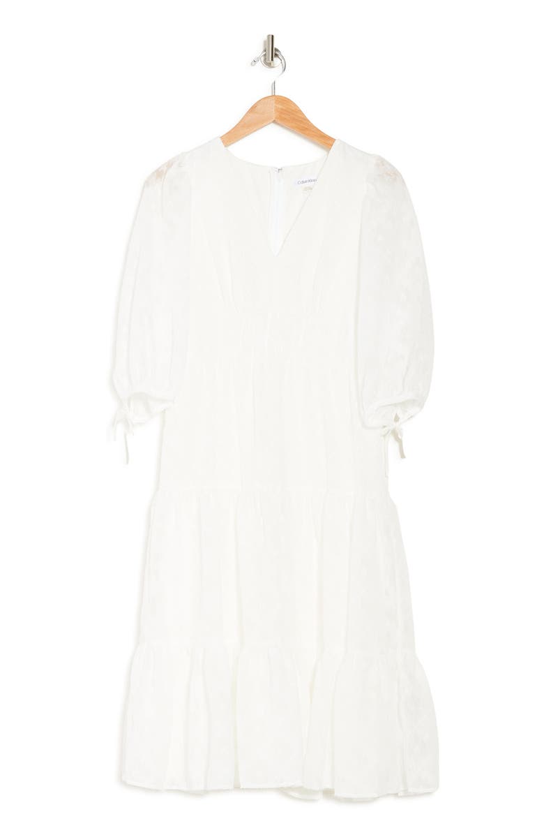 Calvin Klein Geometric Print Ruffle Hem Midi Dress, Alternate, color, 