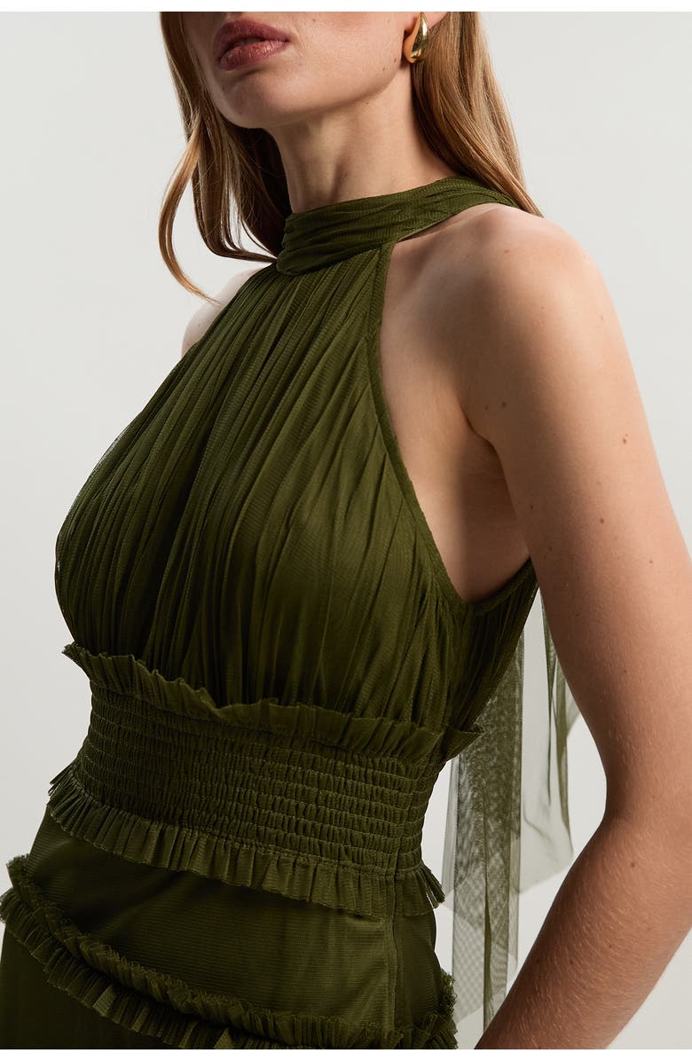 Karen Millen Tulle Layered Halter Neck Maxi Dress, Alternate, color, Khaki