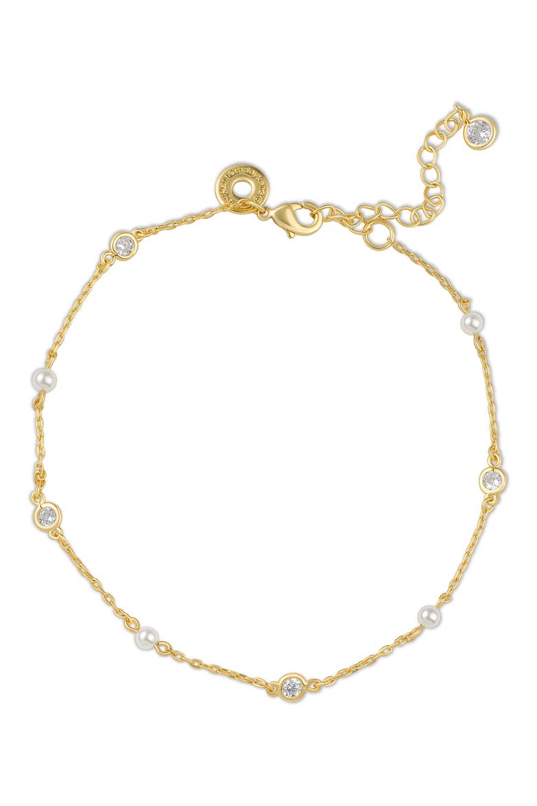 Faux Pearl & Cubic Zirconia Station Bracelet, Main, color, WHITE/ GOLD