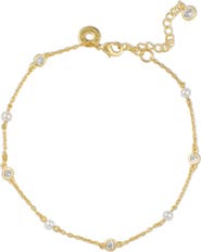 CZ by Kenneth Jay Lane Faux Pearl & Cubic Zirconia Station Bracelet