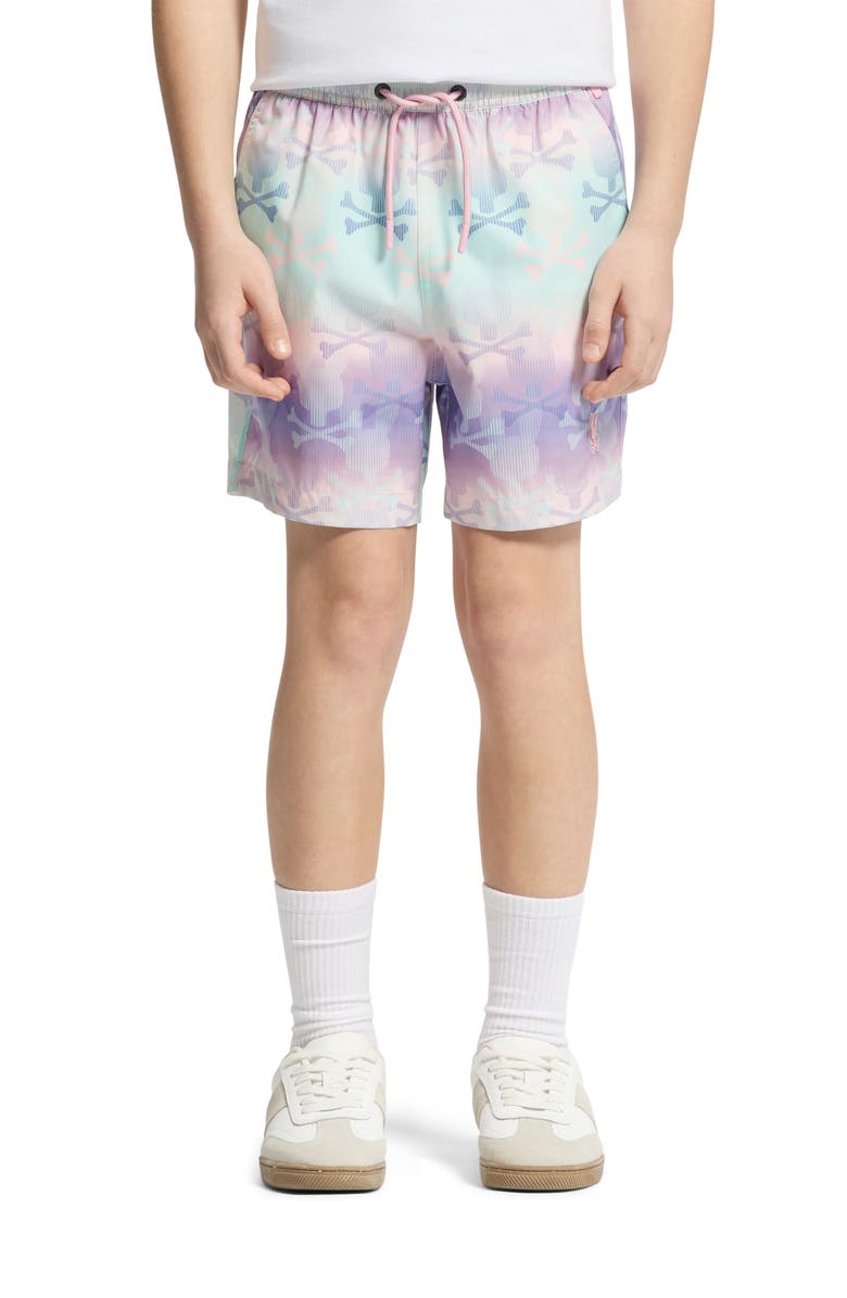 Psycho Bunny Kids' Foster Bunny Swim Trunks, Alternate, color, Lavender Gray