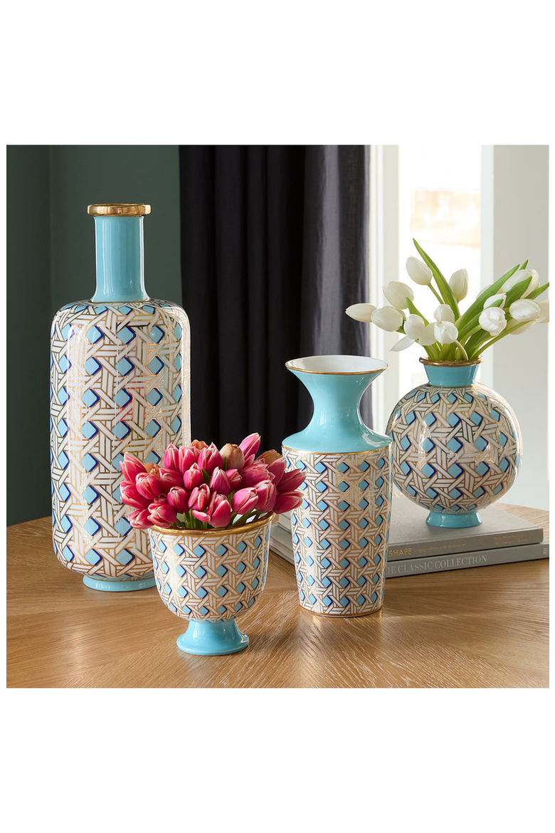 Basketweave Cuff Vase, Alternate, color, Teal / Gold