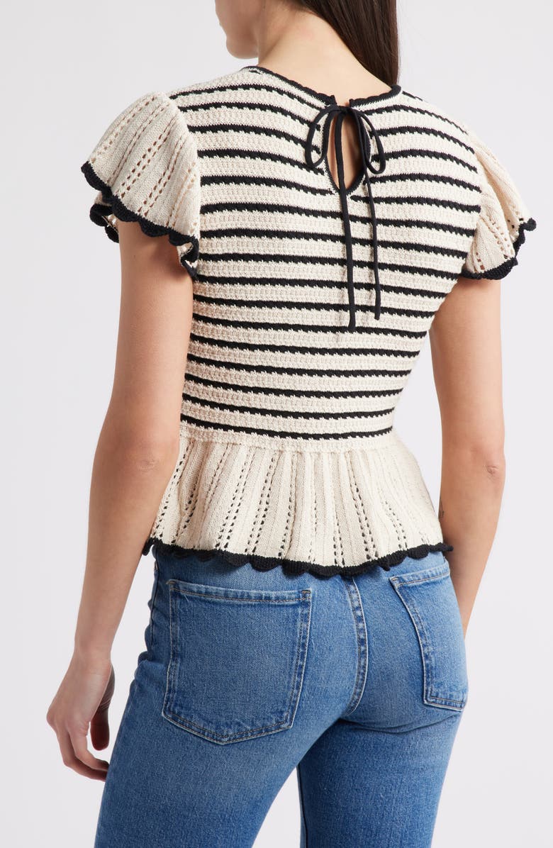 ZOE AND CLAIRE Stripe Flutter Sleeve Cotton Peplum Sweater, Alternate, color,