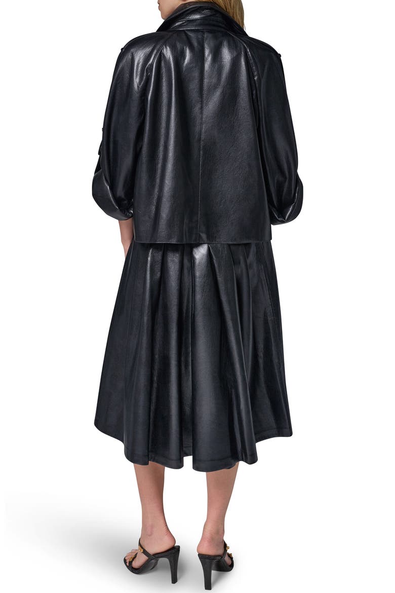 Roll Sleeve Faux Leather Jacket, Alternate, color, BLACK