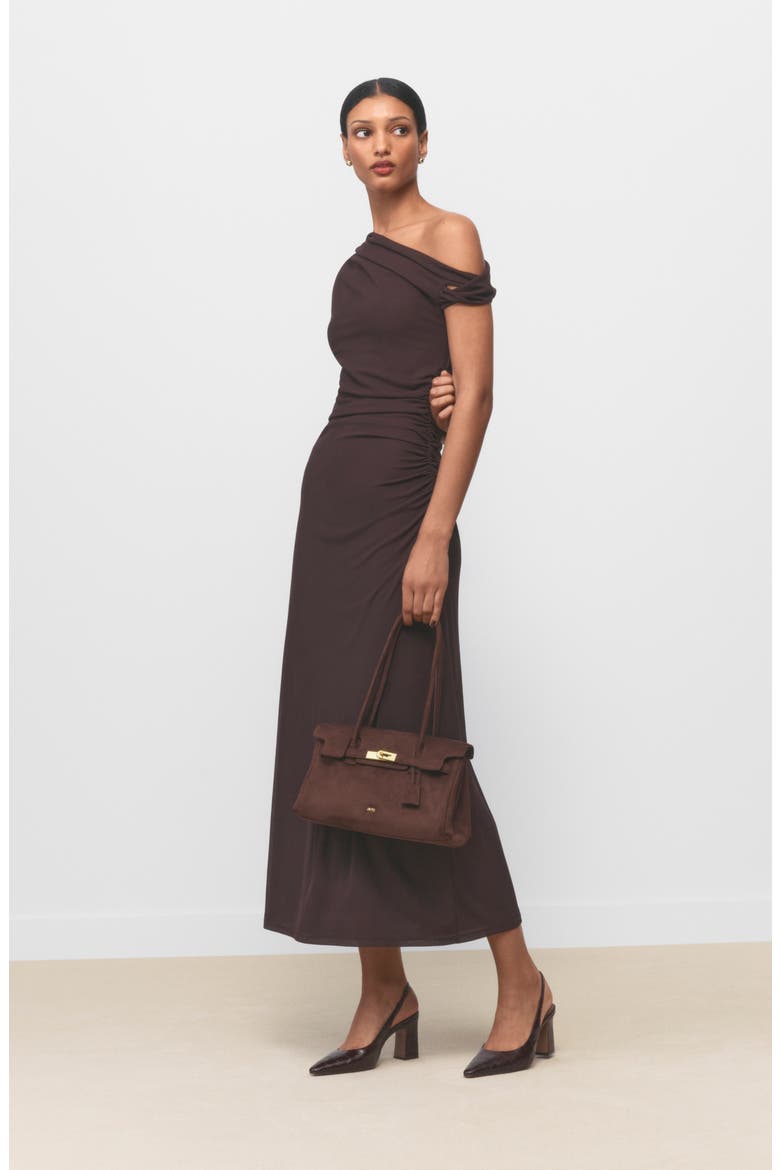 Paris Asymmetric Mesh Dress, Alternate, color, CHOCOLATE