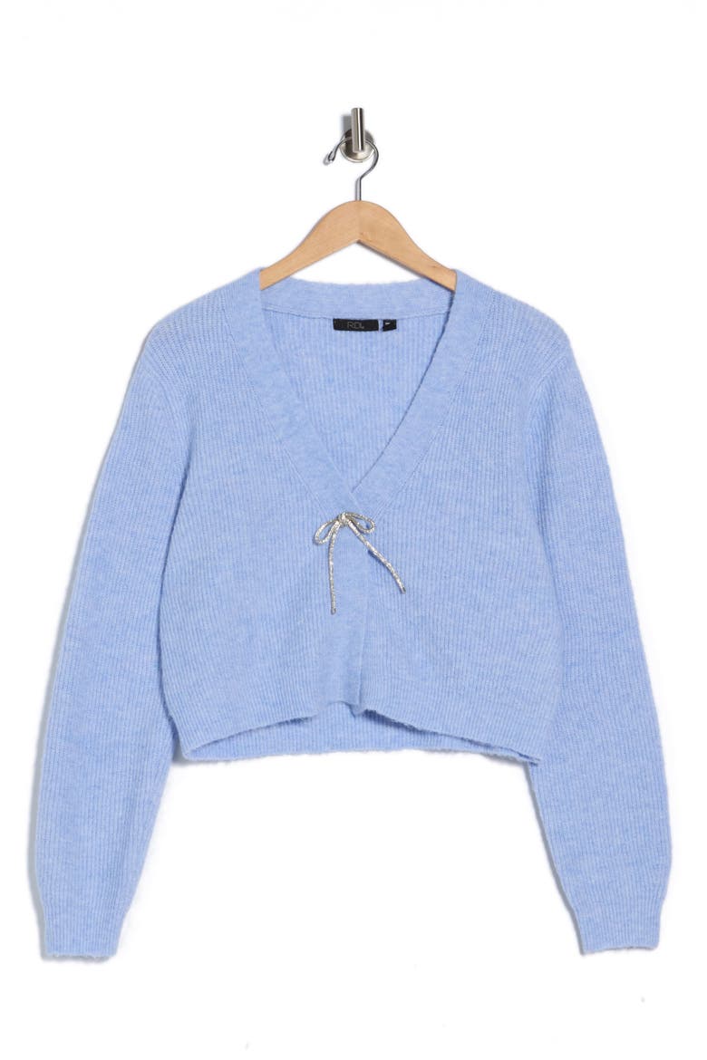 Bow Embellished Cardigan, Alternate, color, BLUE SKY