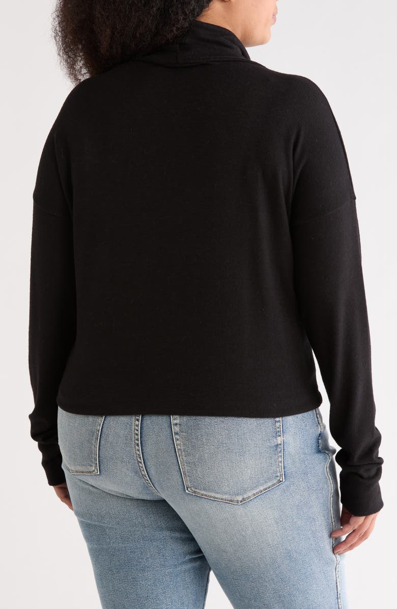 Renee C Cowl Neck Long Sleeve Brushed Knit Crop Top, Alternate, color, Black