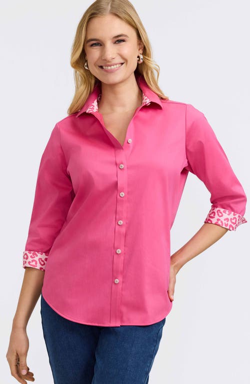 Foxcroft Margie Three-quarter Sleeve Button-up Shirt In Pink Flambe