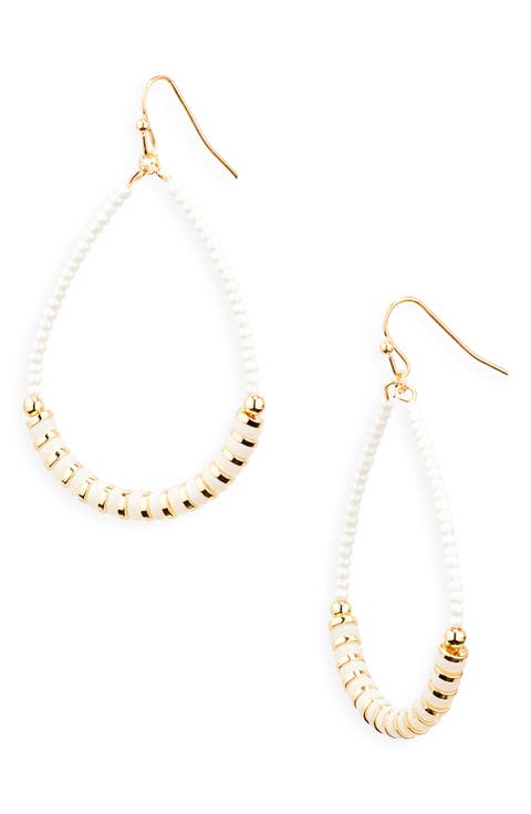 Faux Pearl Beaded Teardrop Earrings