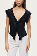Nocturne Ruffled V-Neck Sheer Blouse