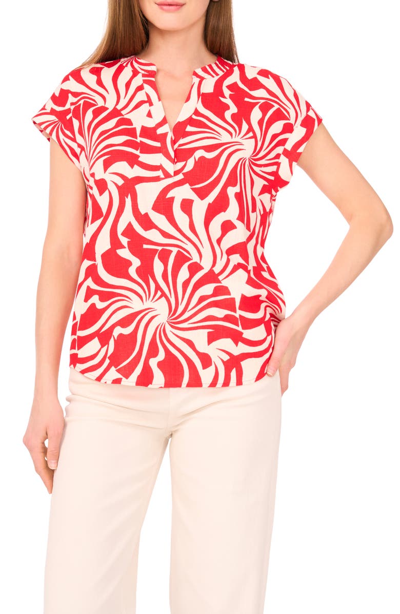 Vince Camuto Split Neck Cap Sleeve Top, Main, color, Radiant Red Swirl