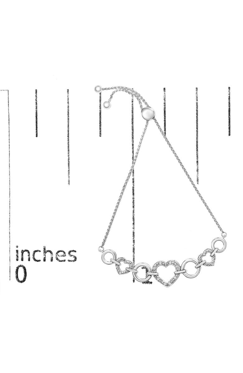 Haus of Brilliance Silver Diamond Accent Interlinking Triple Heart Adjustable Bolo Bracelet, Alternate, color, White