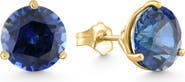 Bliss Diamond 7Ct Round Blue Sapphire Studs 9mm Women's 14k Earring 3 Prong Martini Lab Grown