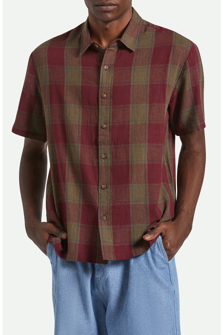 Cru Plaid Linen & Cotton Button-Up Shirt, Main, color, OLIVE SURPLUS/ PORT