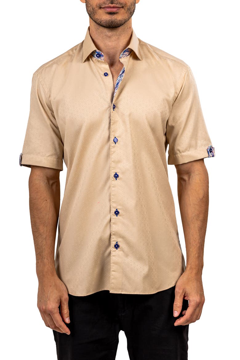 Galileo Ascension 0079 Contemporary Fit Short Sleeve Button-Up Shirt, Main, color, BROWN