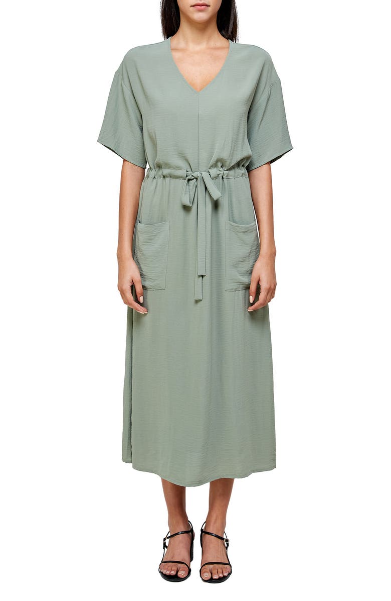 DUAL NATURE Short Sleeve Drawstring Midi Dress, Main, color,