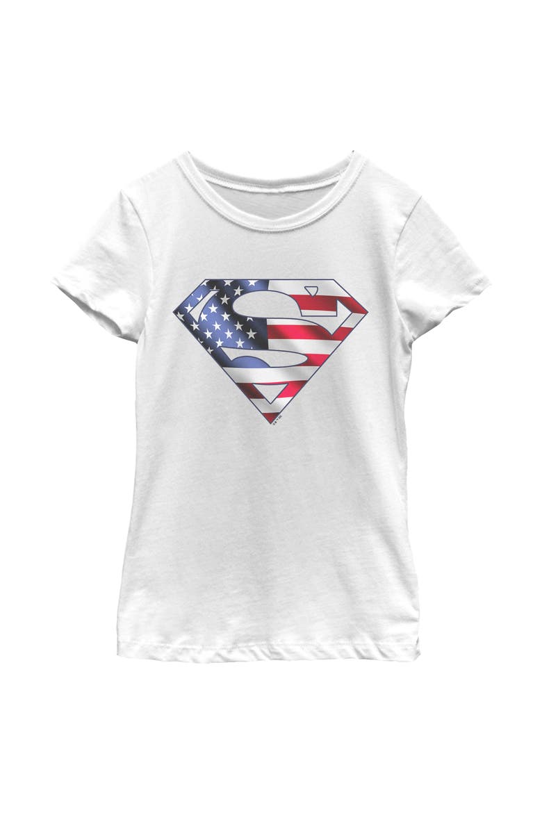 Girl's Superman American Shield Logo  Graphic T-Shirt, Main, color, White