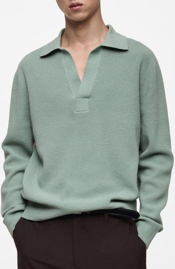 Mango Polo Sweater In Green