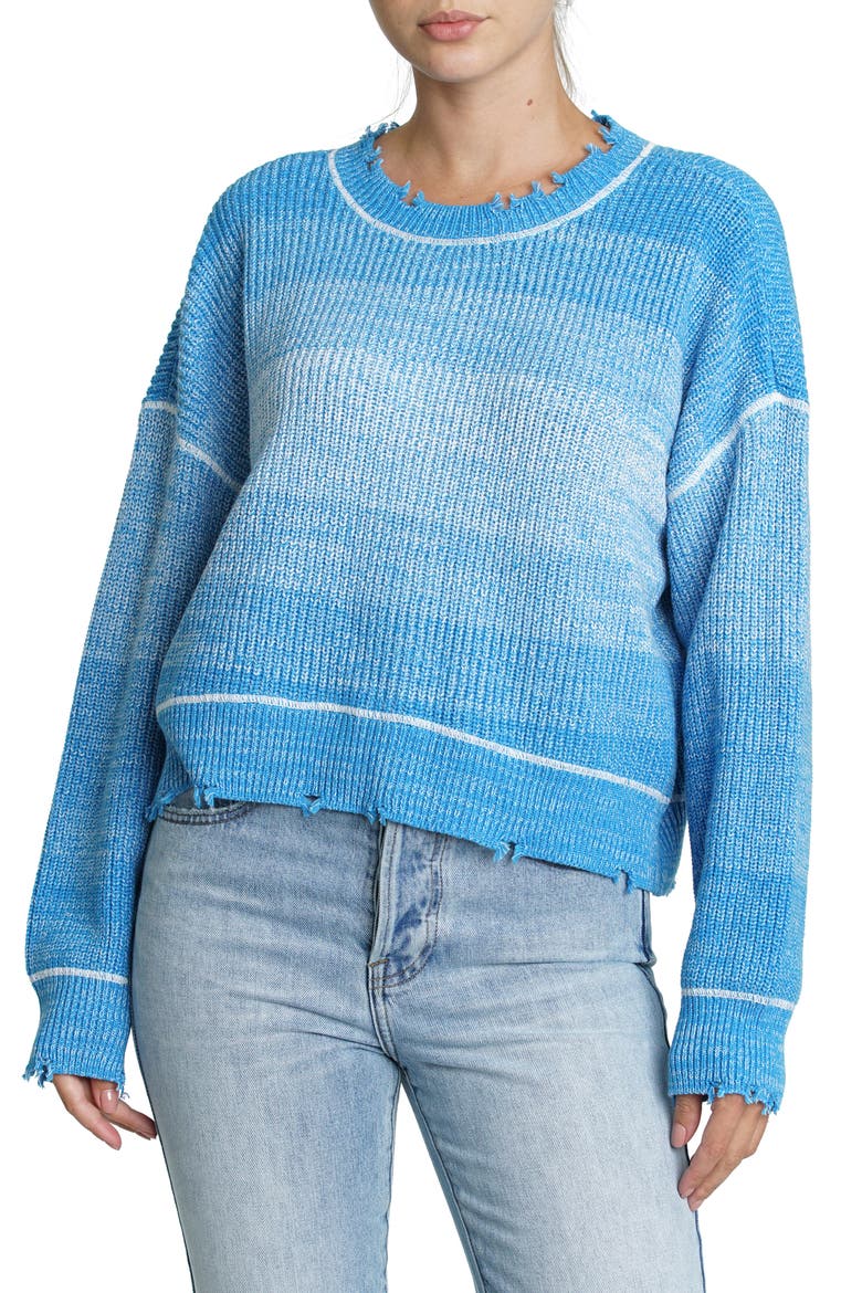 Eva Stripe Distressed Pullover Sweater, Main, color, SALTED BLUE