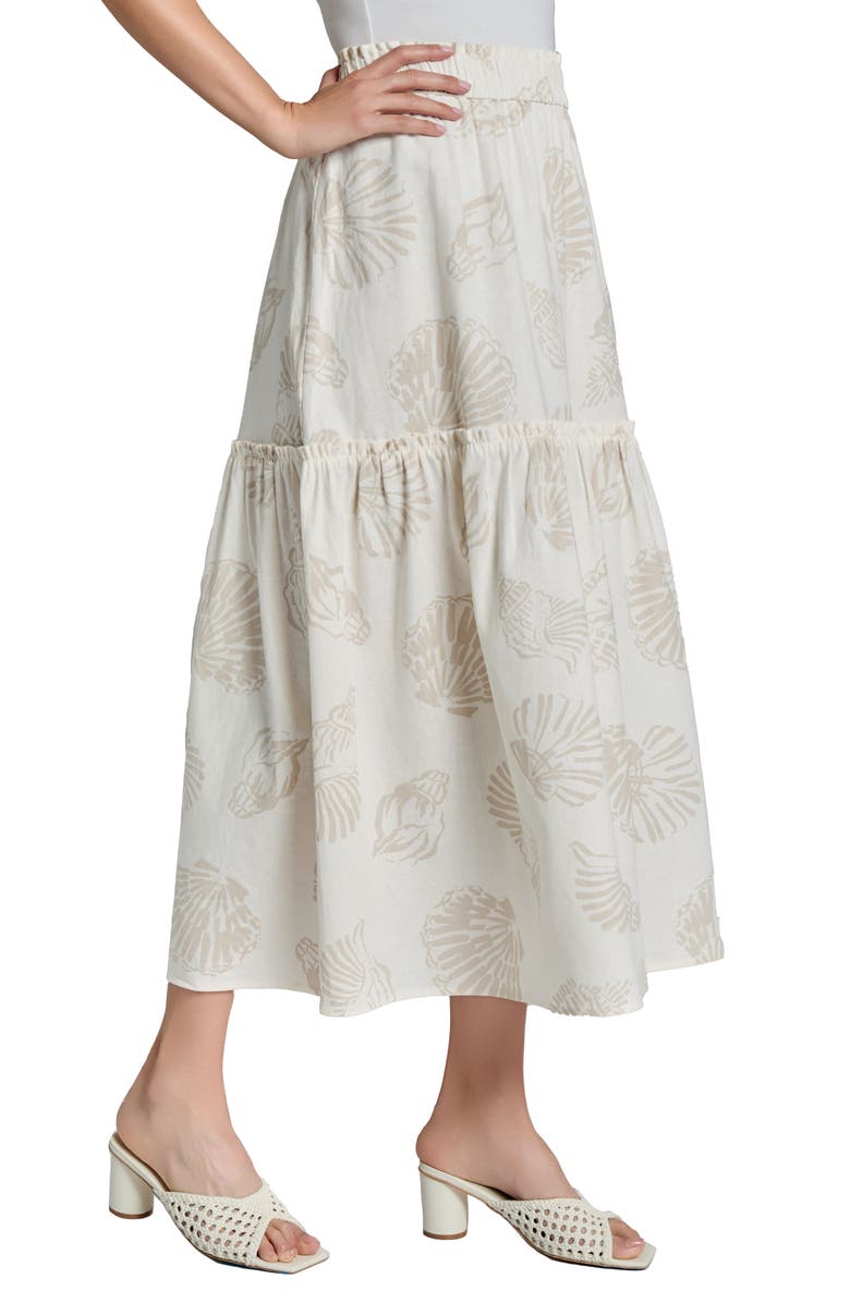 Jones New York Seashell Print Tiered Linen Blend Skirt, Alternate, color, Jones White/ Natural St