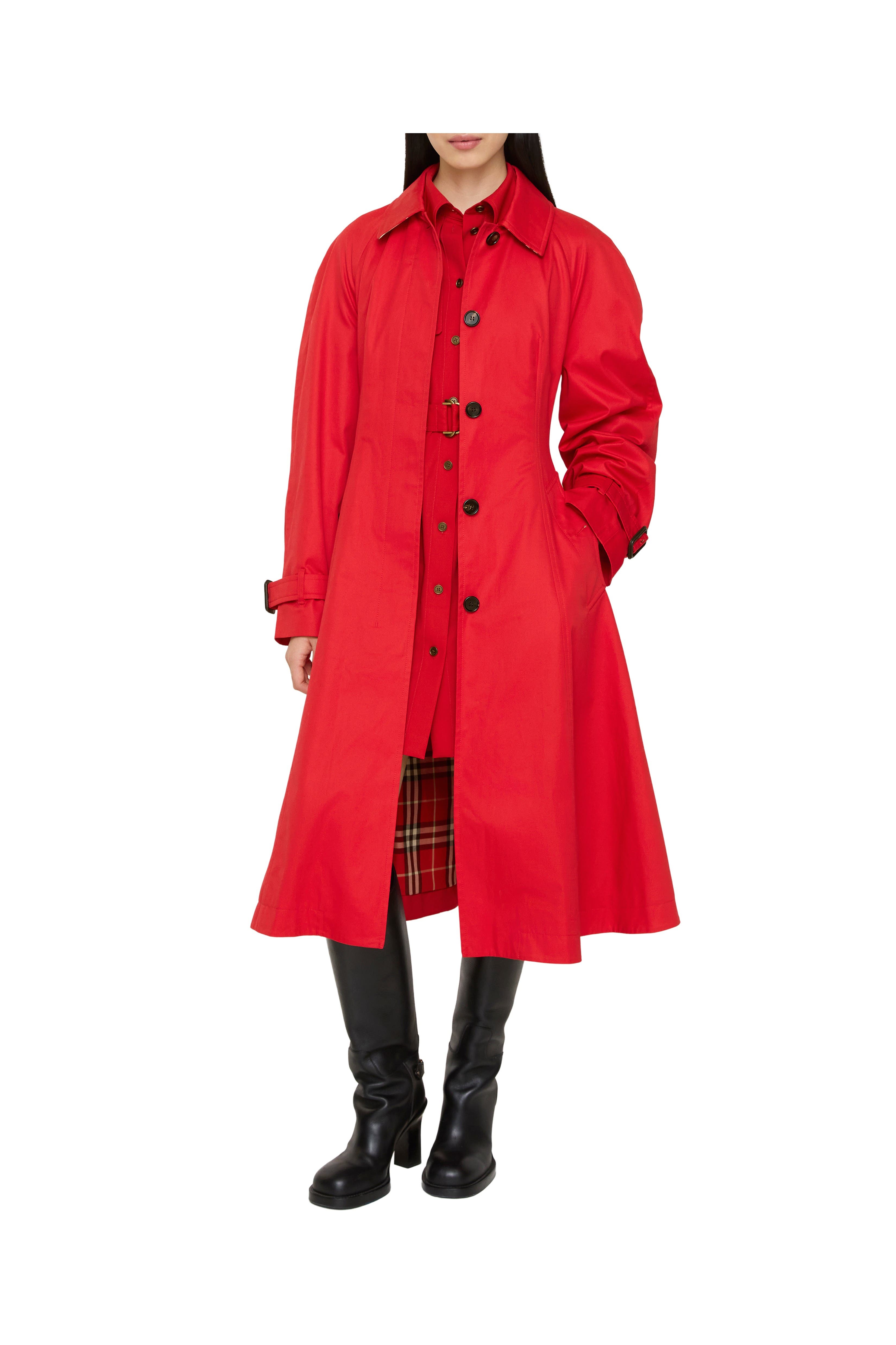 ９０Ｓ.BURBERRY'S レッド ロングコート　　９号 Burberry Long Gabardine Ellingham Fit-and-flare Car Coat (Women