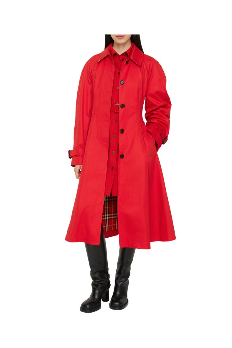 Long Gabardine Ellingham Fit-and-flare Car Coat, Alternate, color, Crayon red