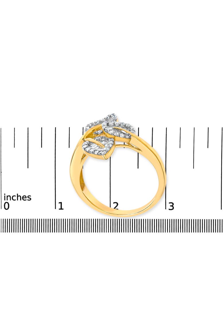 18K Gold Over Silver 3/8 Cttw Diamond Bypass Triple Leaf Ring, Alternate, color, Yellow Gold over Silver
