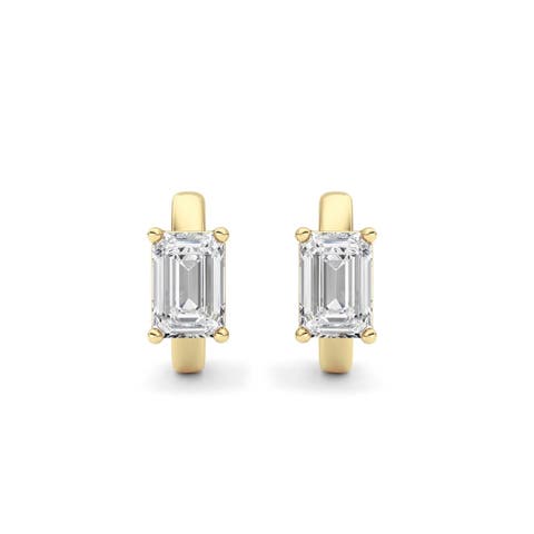 2Ct TW Emerald Diamond Hoops 14k Gold Lab Grown Huggie Earrings