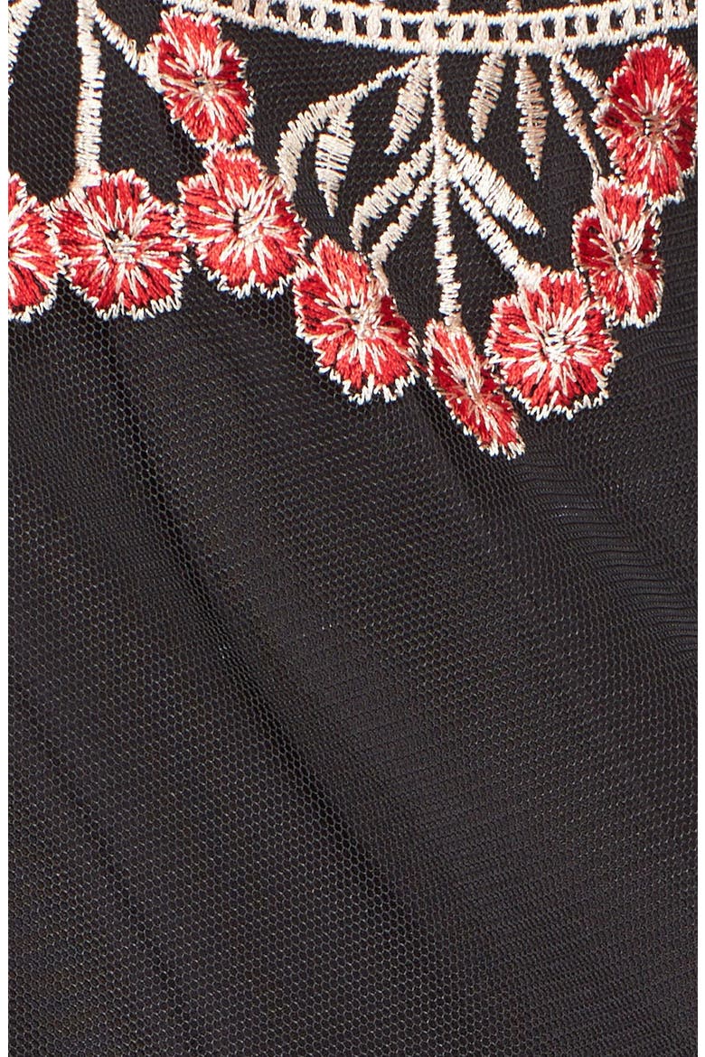 'Sally' Embroidered Illusion Gown, Alternate, color, BLACK/ POPPY