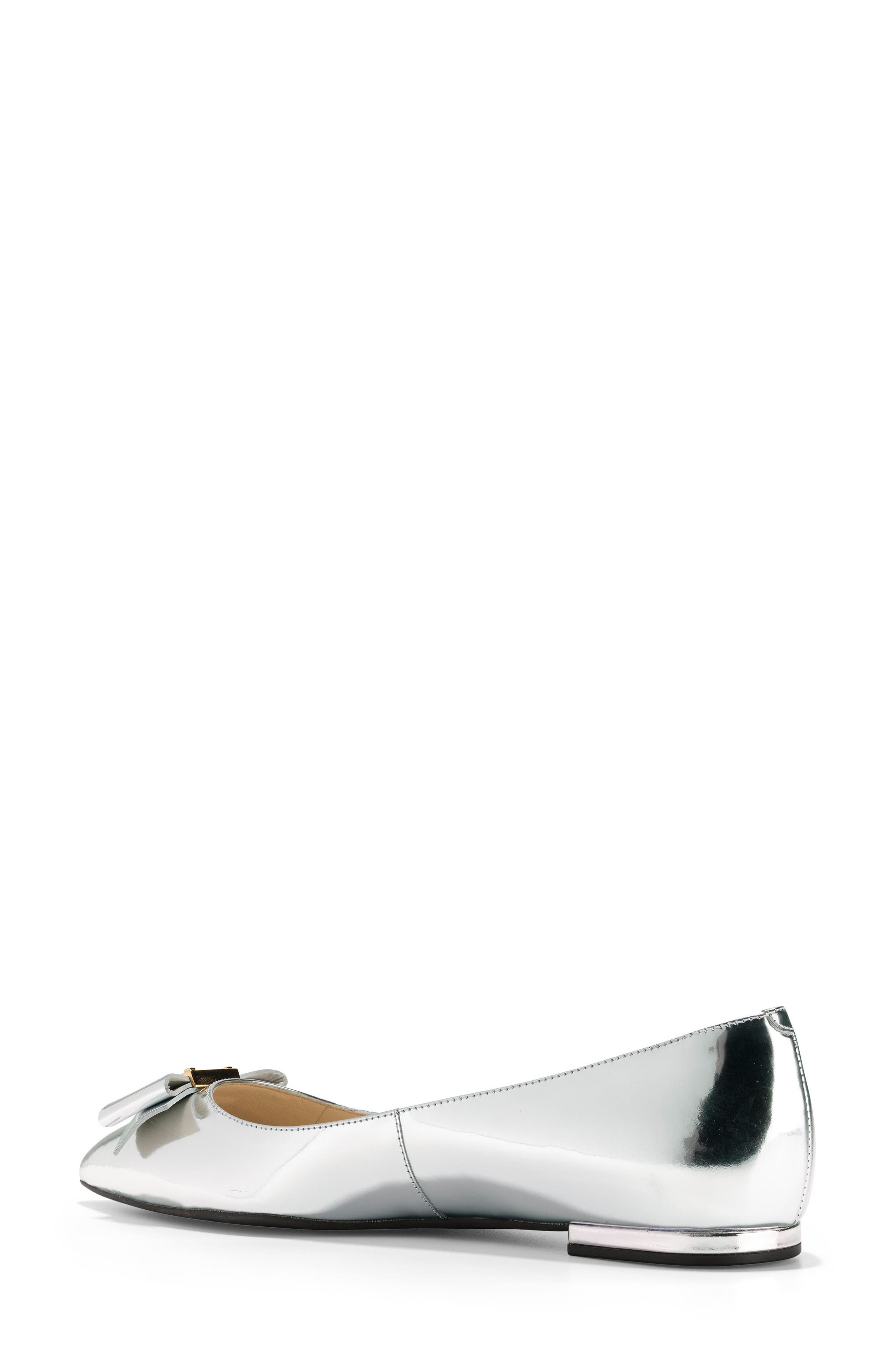 Tali Bow Skimmer Flat, Alternate, color, ARGENTO LEATHER