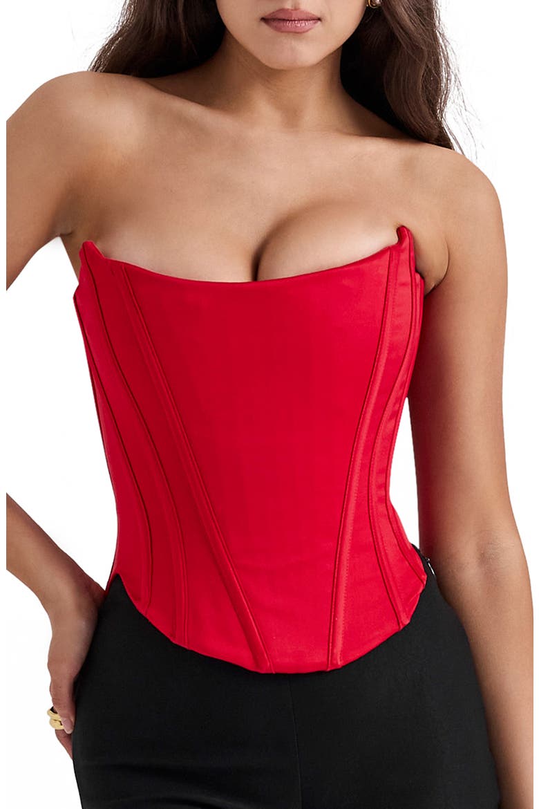 Genevieve Strapless Satin Corset Top, Main, color, SALSA