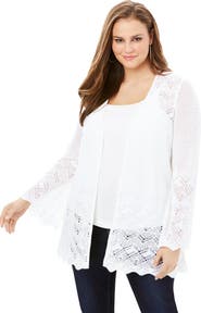 Roaman's Bell Sleeve Pointelle Cardigan