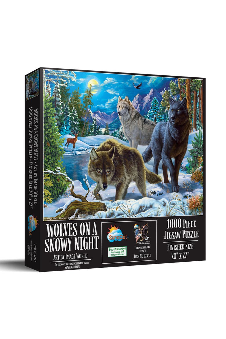 Wolves on a Snowy Night 1000 piece Jigsaw Puzzle for Adults, Main, color, Multicolor