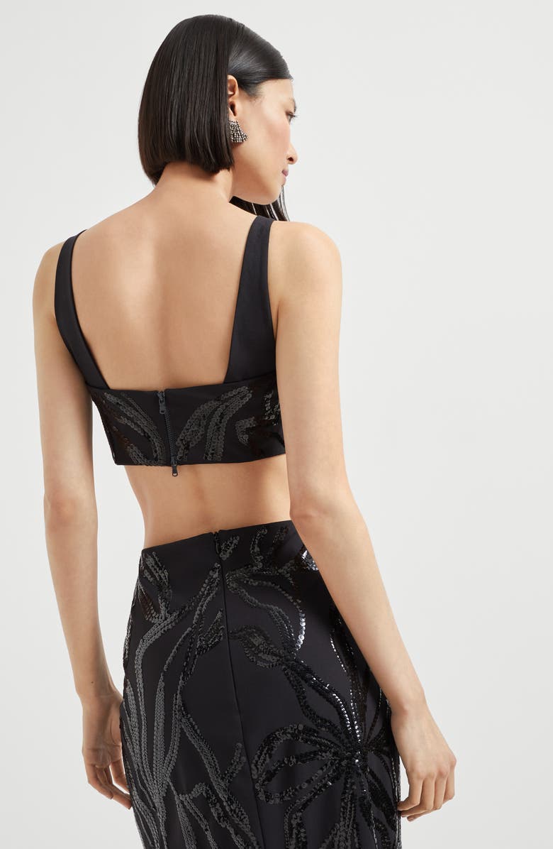 Brunello Cucinelli Top with dazzling floral embroidery, Alternate, color, Black