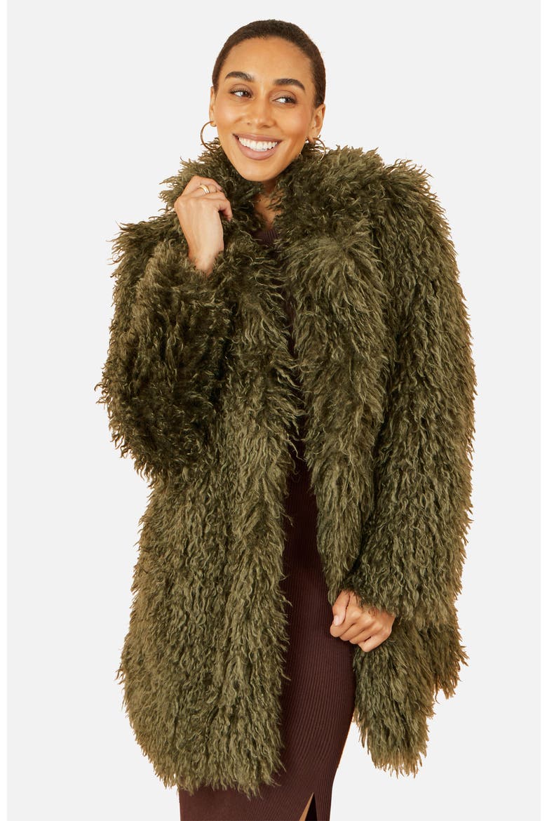 Luxe Long Hair Faux Fur Coat, Main, color, Green