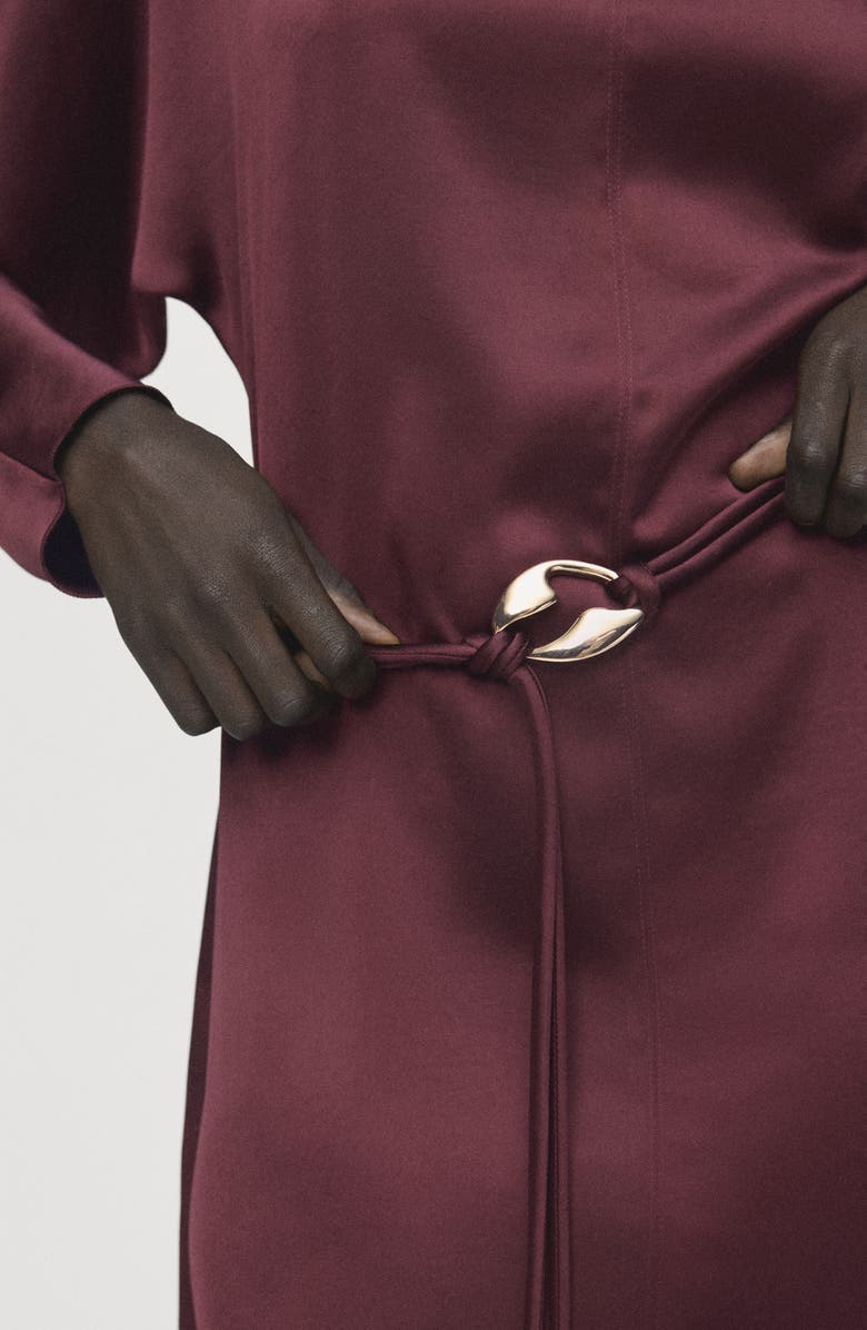 MANGO Long Sleeve Satin Midi Dress, Alternate, color, Maroon