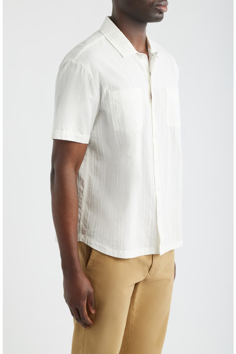 The Vintage Embroidered Stripe Short Sleeve Cotton Button-Up Shirt, Alternate, color, OFF WHITE JACQUARD STRIPE