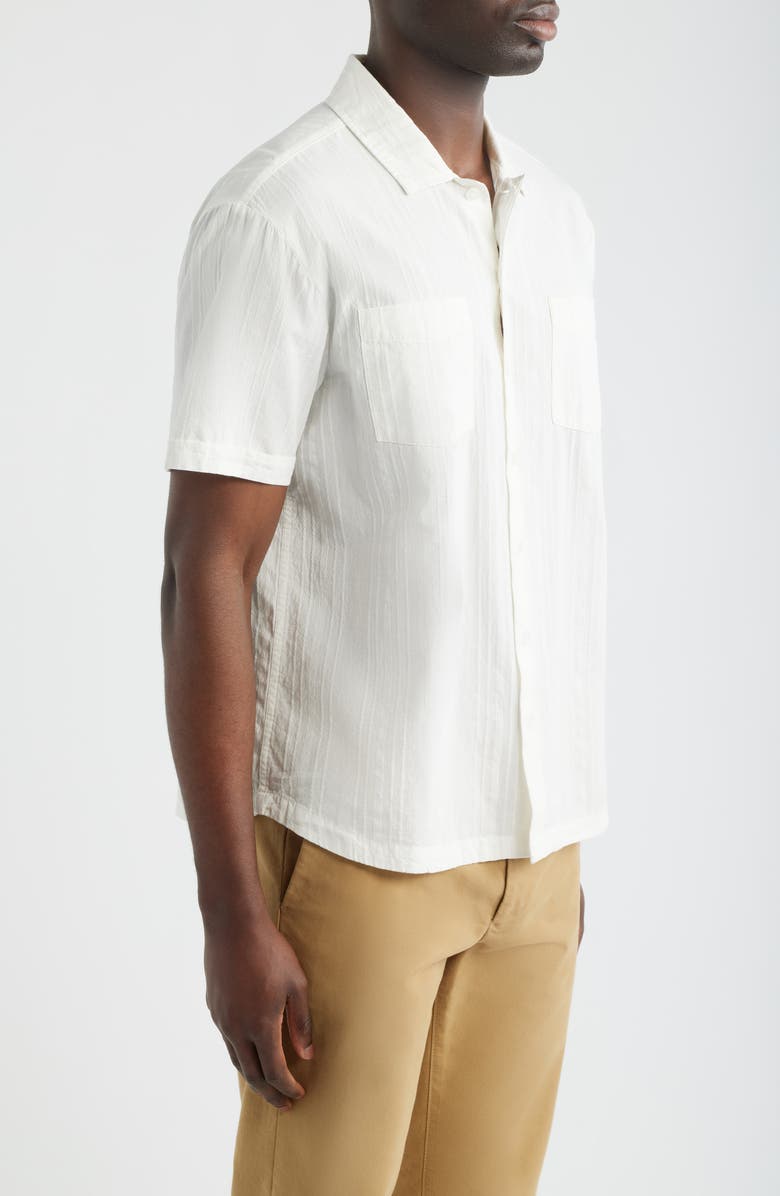 Brixton The Vintage Embroidered Stripe Short Sleeve Cotton Button-Up Shirt, Alternate, color, Off White Jacquard Stripe