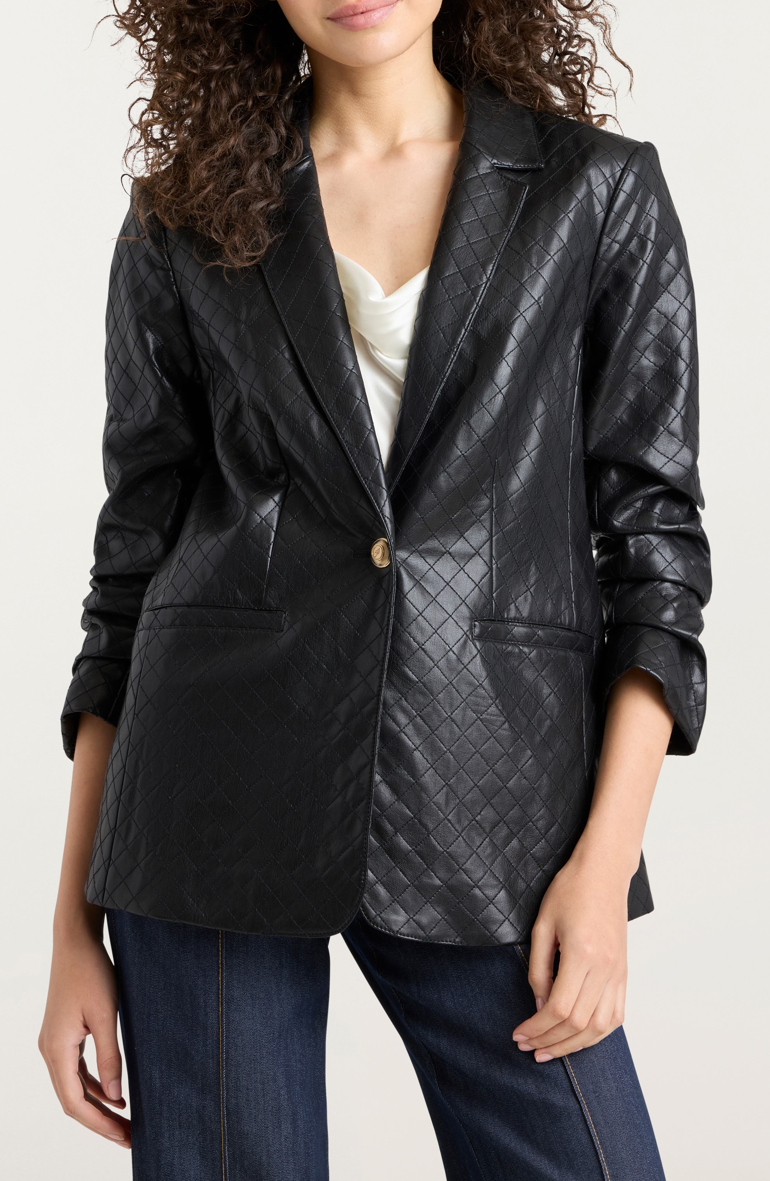 Cinq à Sept Khloe Quilted Faux Leather Blazer