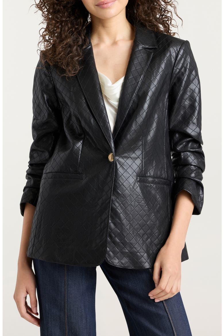 Khloe Quilted Faux Leather Blazer, Main, color, BLACK