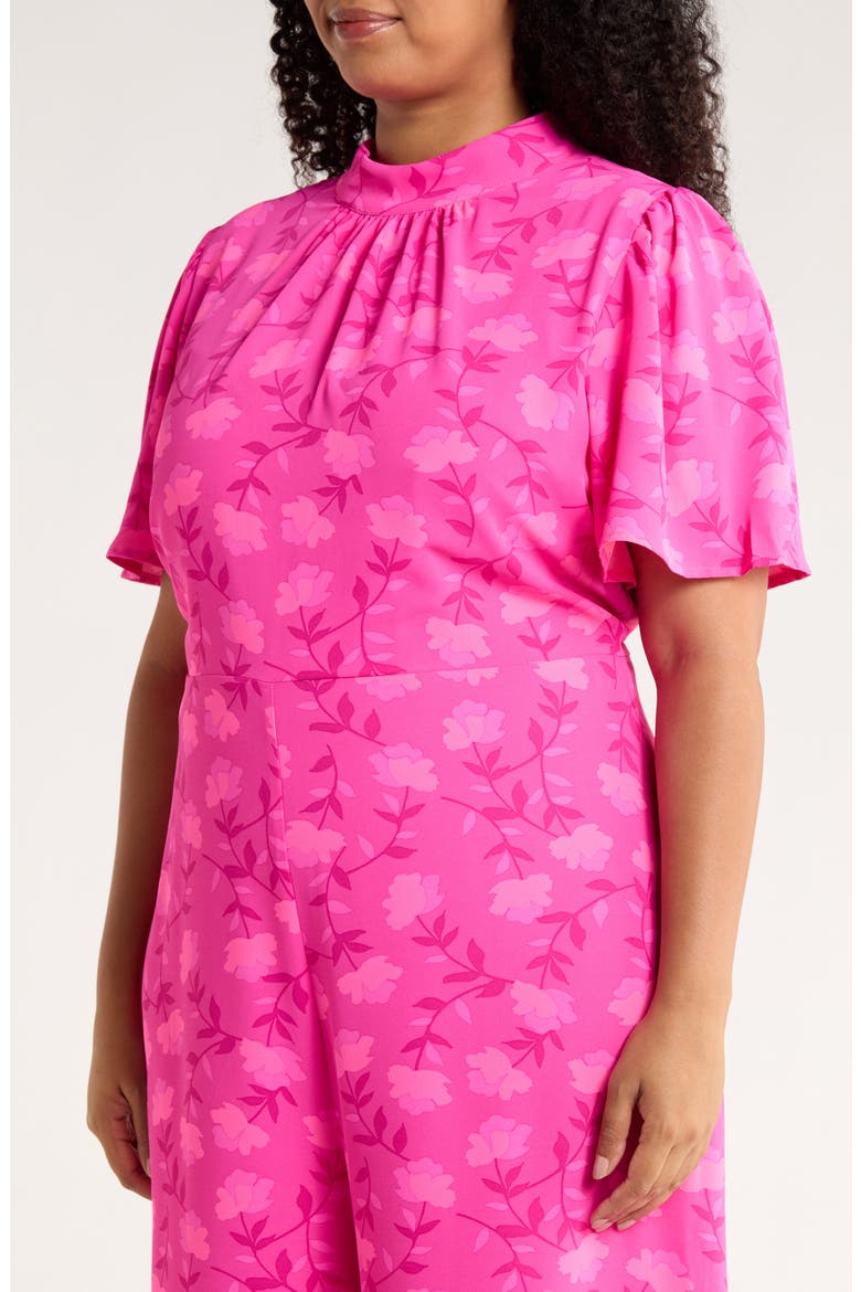 Clever Floral Mock Neck Wide Leg Jumpsuit, Alternate, color, FUCHSIA-MULTI