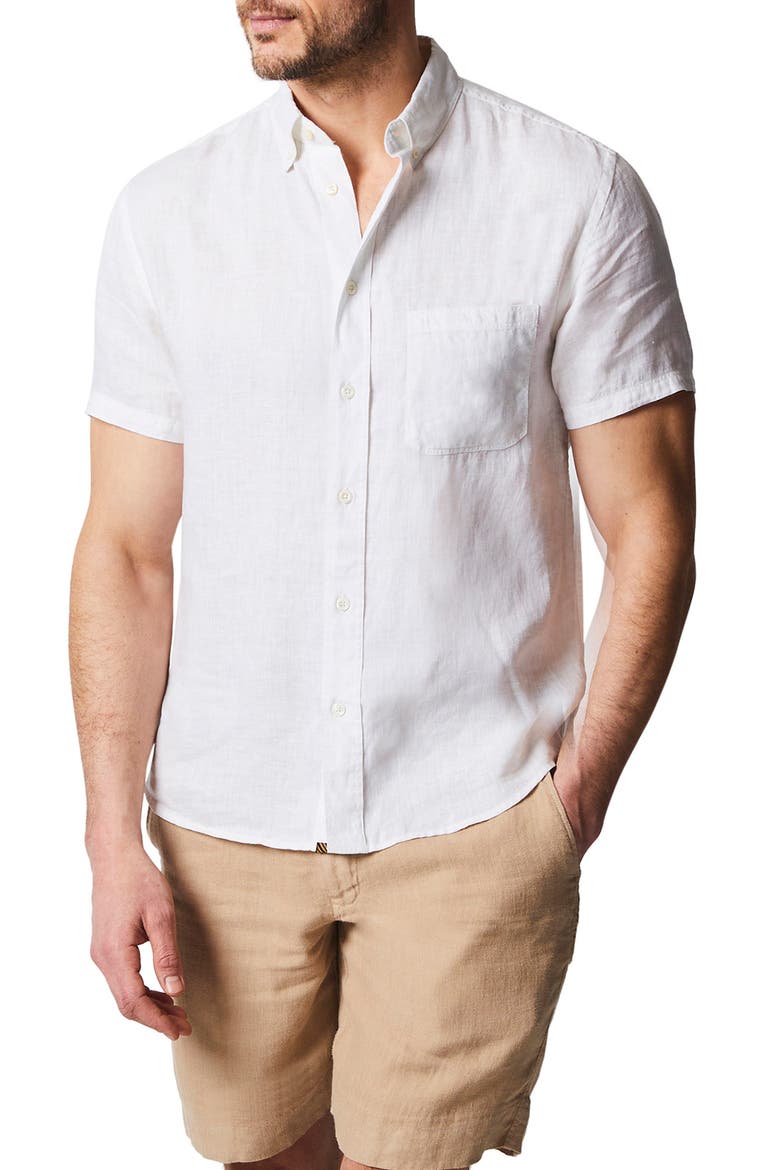 Tuscumbia Standard Fit Short Sleeve Linen Button-Down Shirt, Main, color, WHITE
